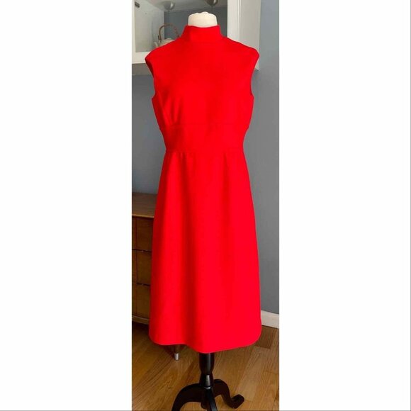 VINTAGE 60's Red Wool Dress & Jacket Suit Huge Fox Fur Trim - Picture 7 of 13